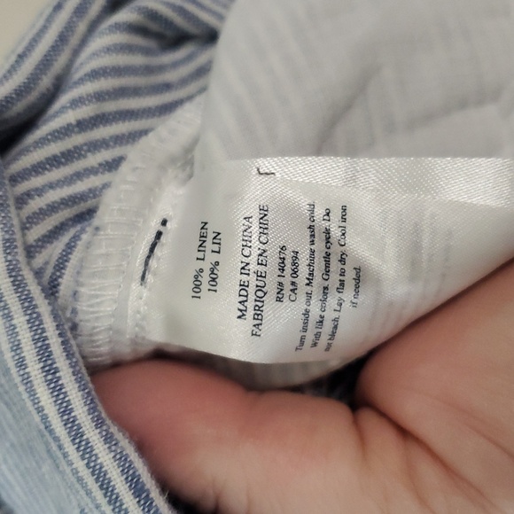 Faherty Isha Linen Swing Dress Size Medium Pockets Blue White Stripe Mini Beach - Picture 8 of 13